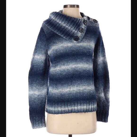 Jones New York Sweater Foldover Neckline Blue Stripe - Picture 1 of 11